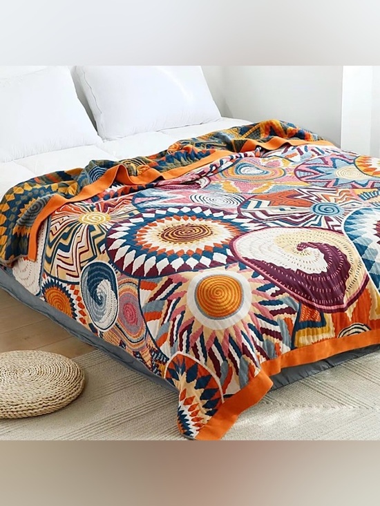 Other - Gorgeous Bohemian 100% Cotton Muslin Geometric COLORFUL Blanket 
60x80 inches